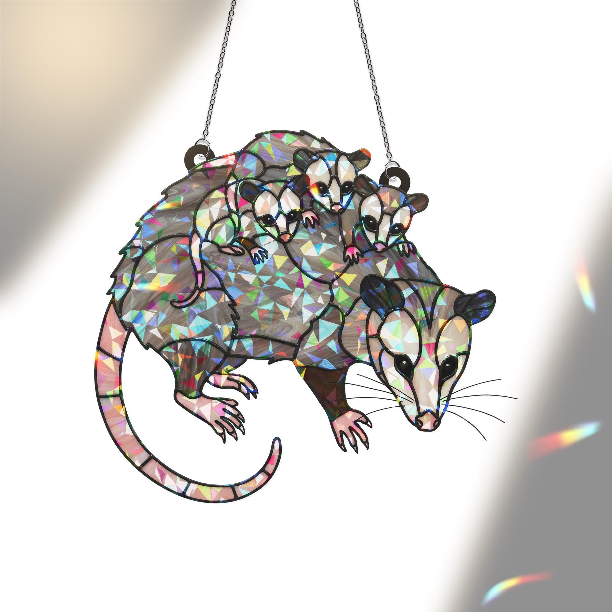 Opossum Mom Hologram Acrylic Suncatcher - Image 4