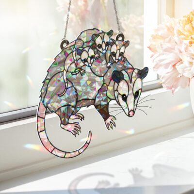 Opossum Mom Hologram Acrylic Suncatcher