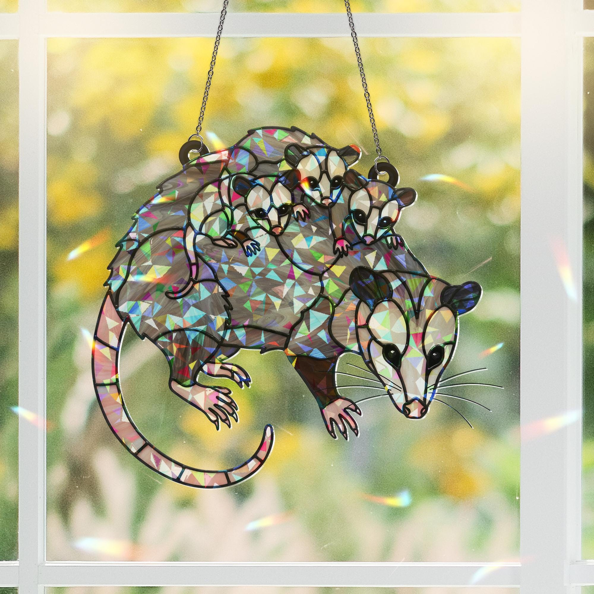 Opossum Mom Hologram Acrylic Suncatcher - Image 3