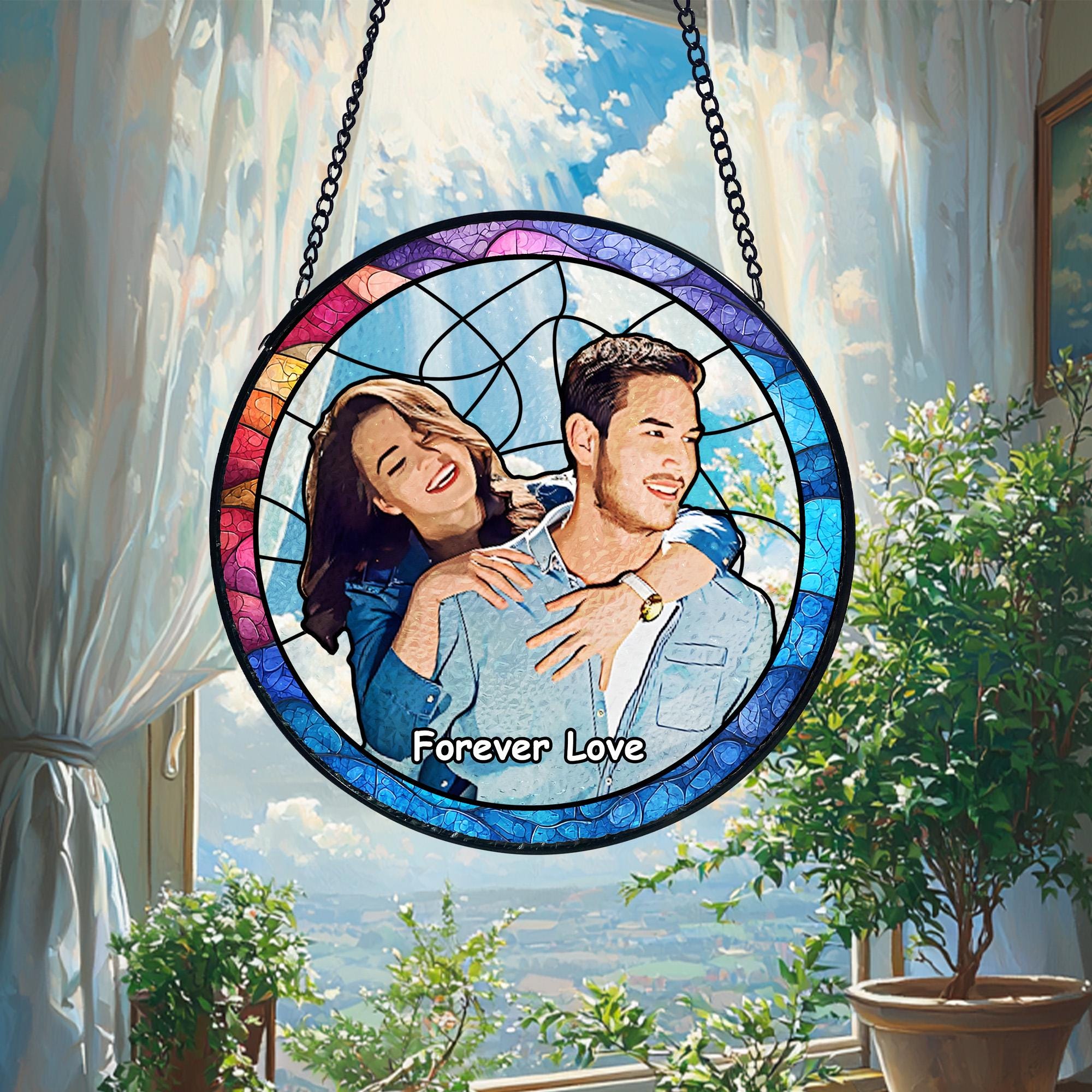 Couples Portrait Anniversary Custom Suncatcher