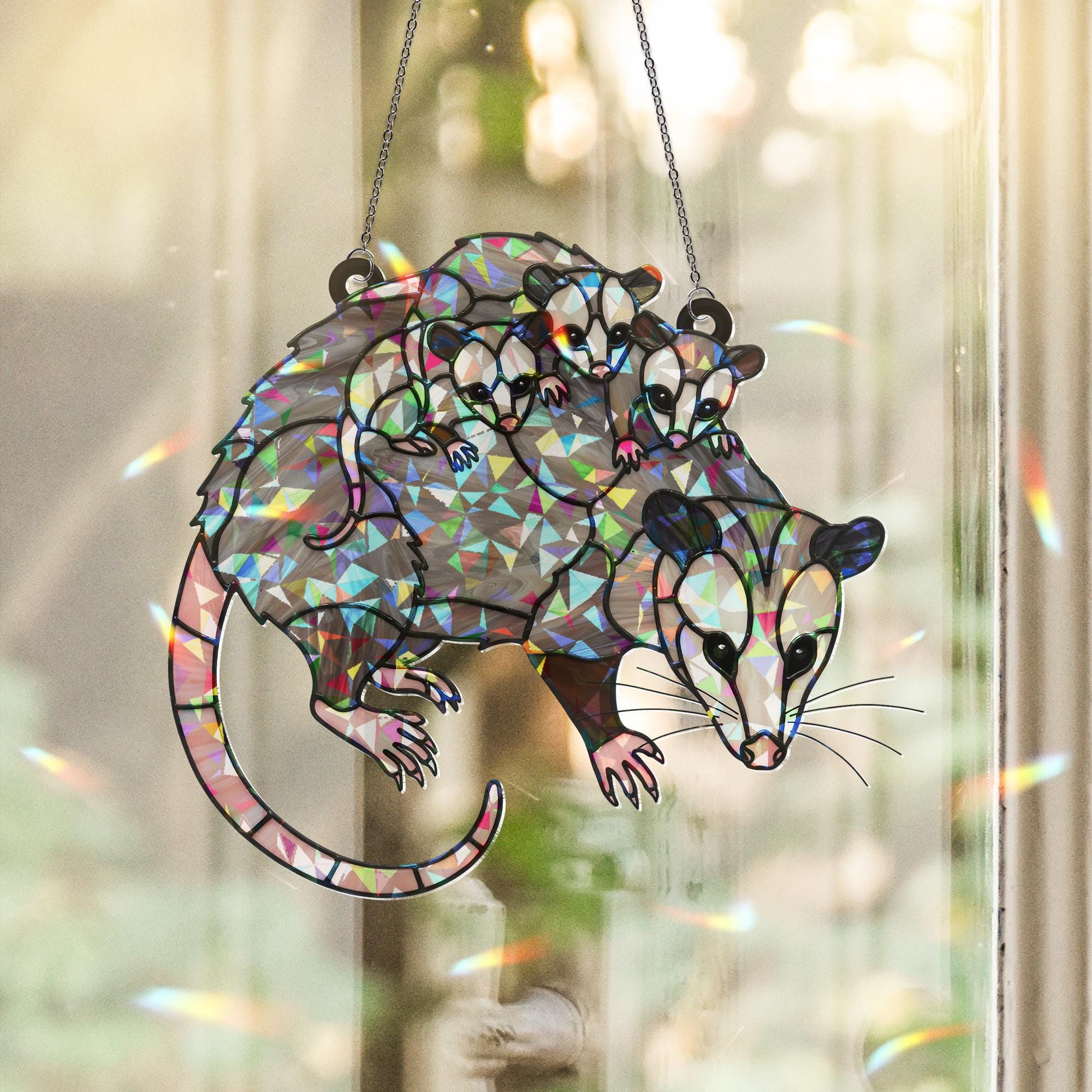 Opossum Mom Hologram Acrylic Suncatcher - Image 2