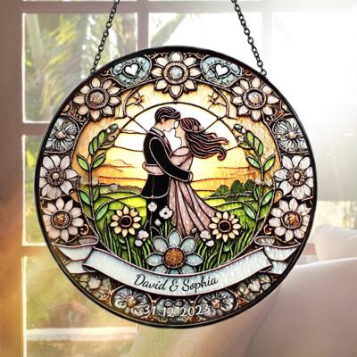 Joyful Wedding Newlywed Couple Custom Suncatcher
