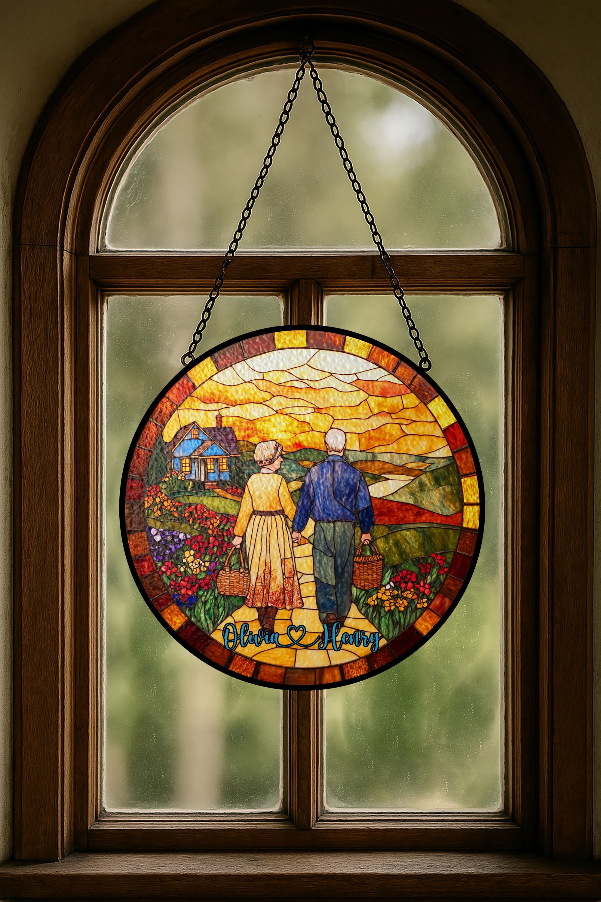 Elderly Couple Forever Love Custom Suncatcher - Image 3