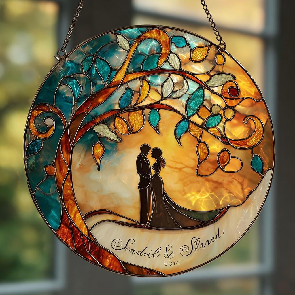 Loving Wedding Bride Groom Glass Custom Suncatcher