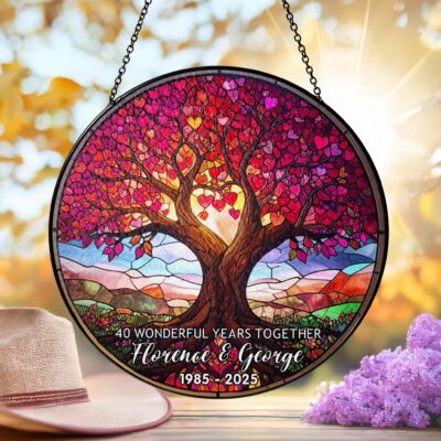 Anniversary Loving Heart Tree Glass Suncatcher