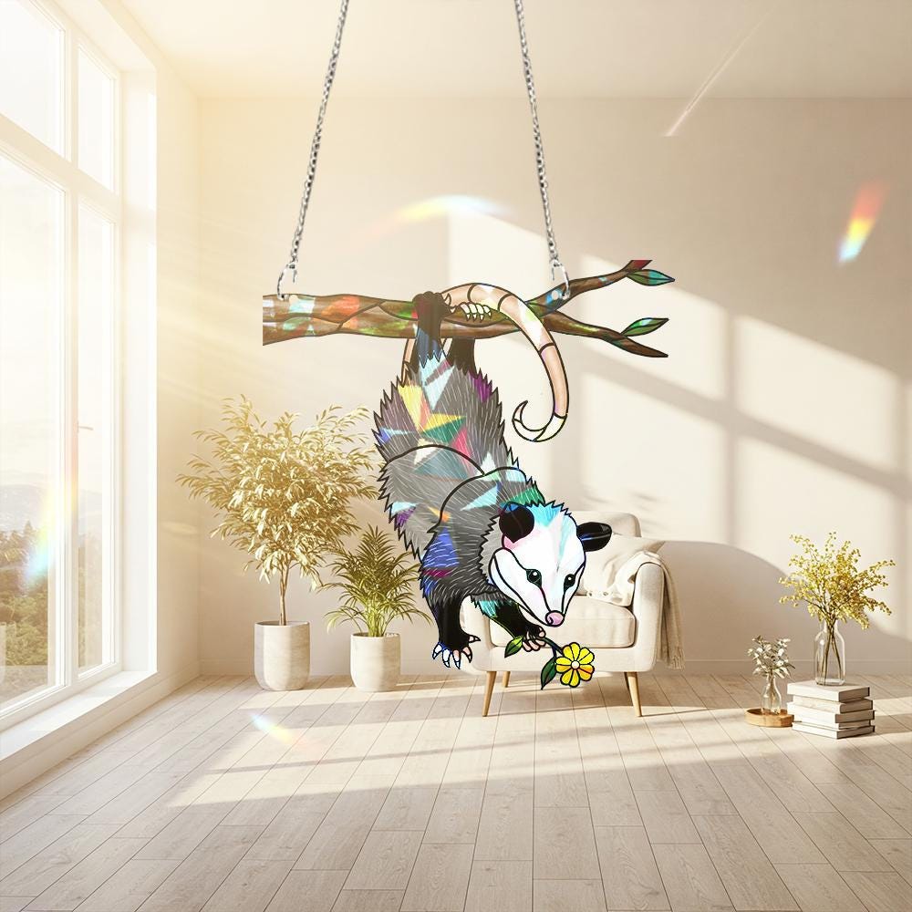 Upside Down Opossum Floral Suncatcher - Image 2