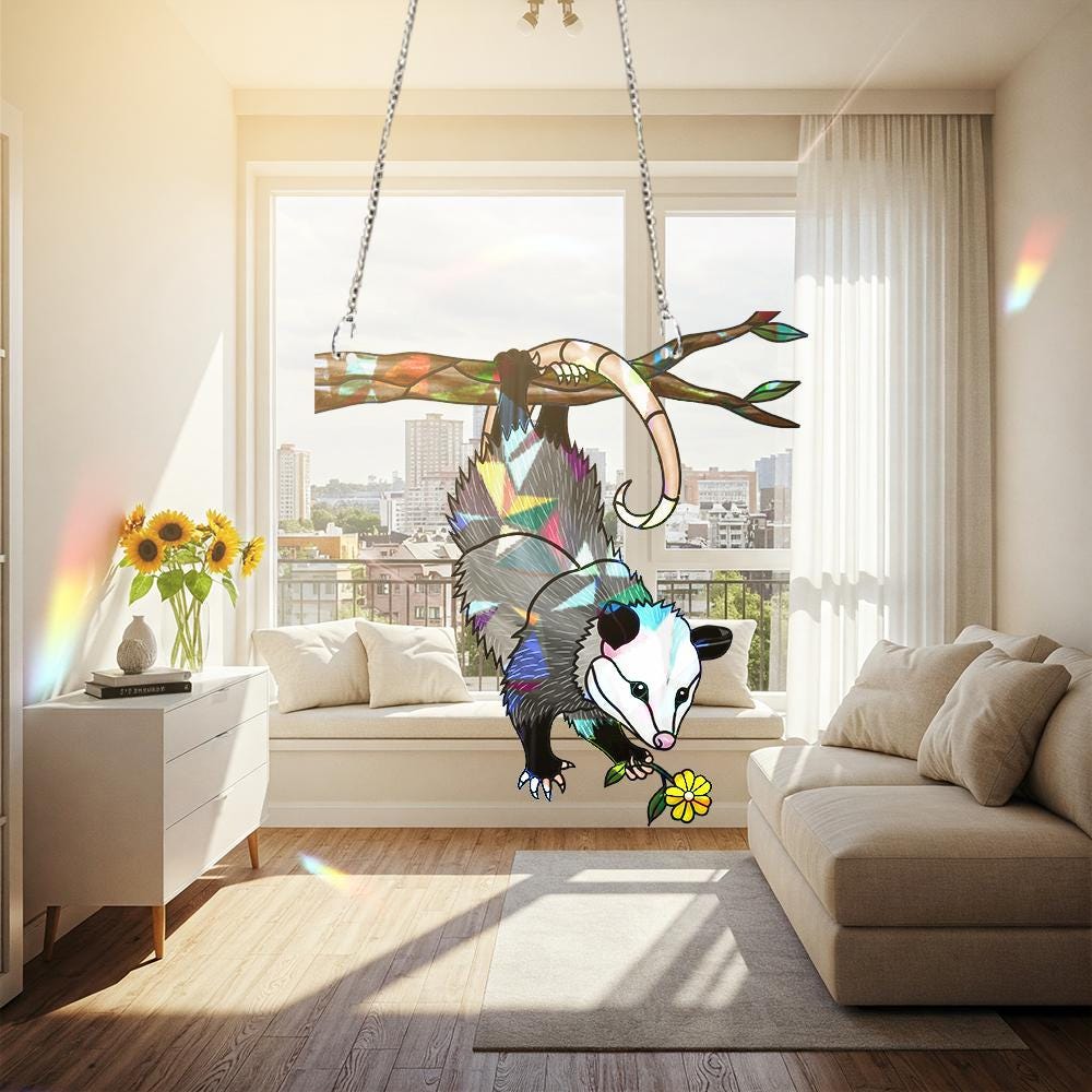 Upside Down Opossum Floral Suncatcher - Image 4