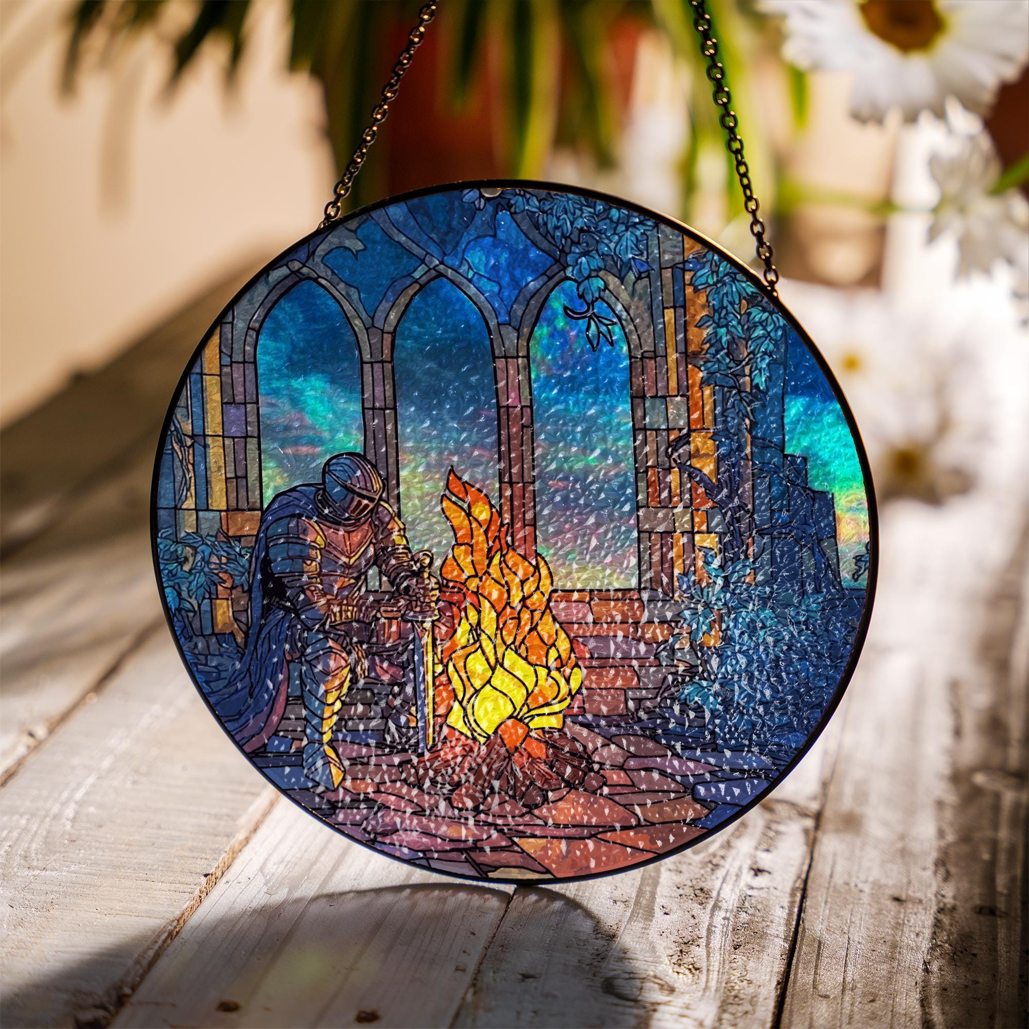 Dark Fantasy Game Bonfire Knight Suncatcher - Image 2