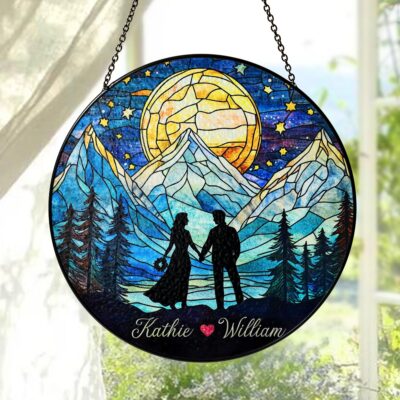 Hiking Couple Adventure Custom Suncatcher