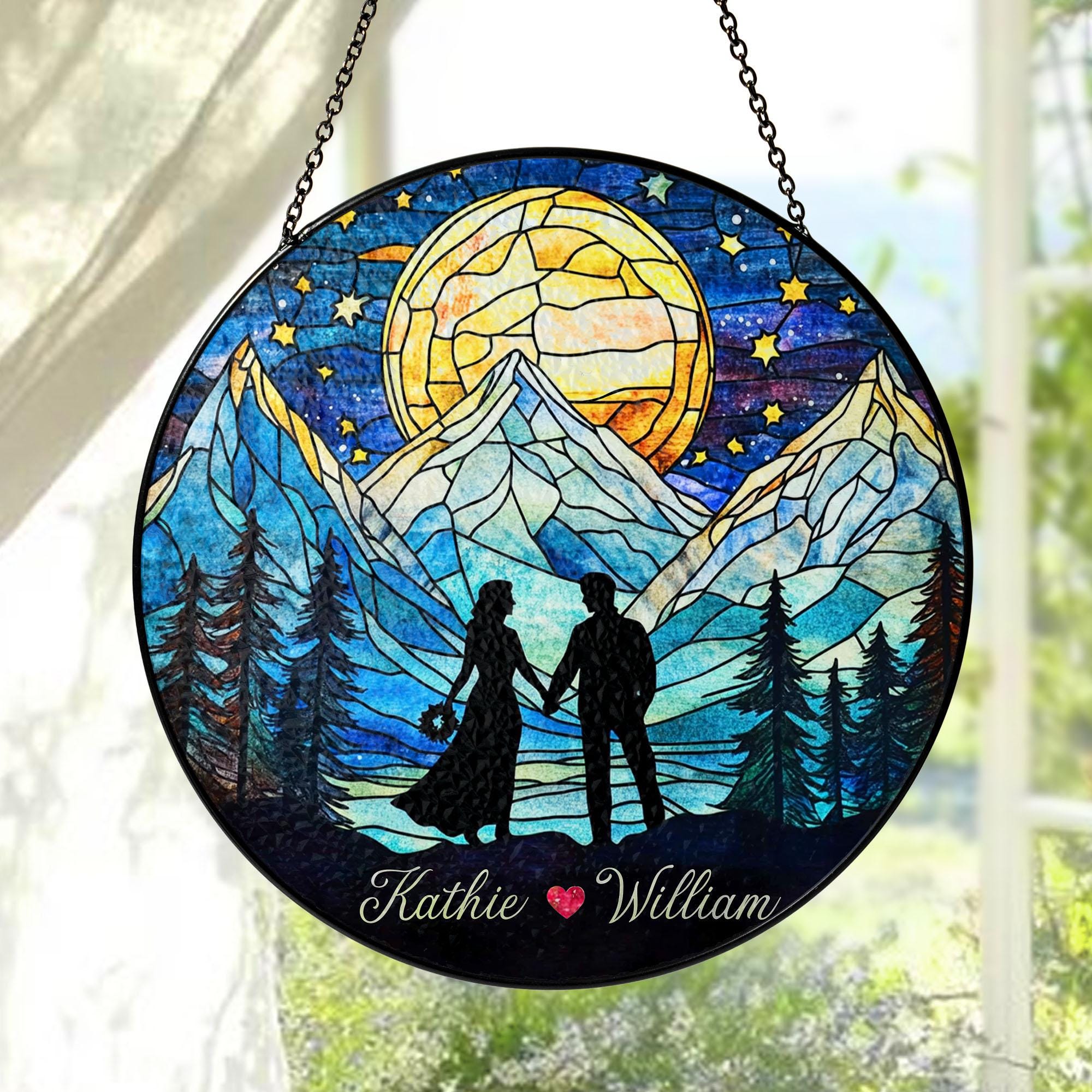 Hiking Couple Adventure Custom Suncatcher