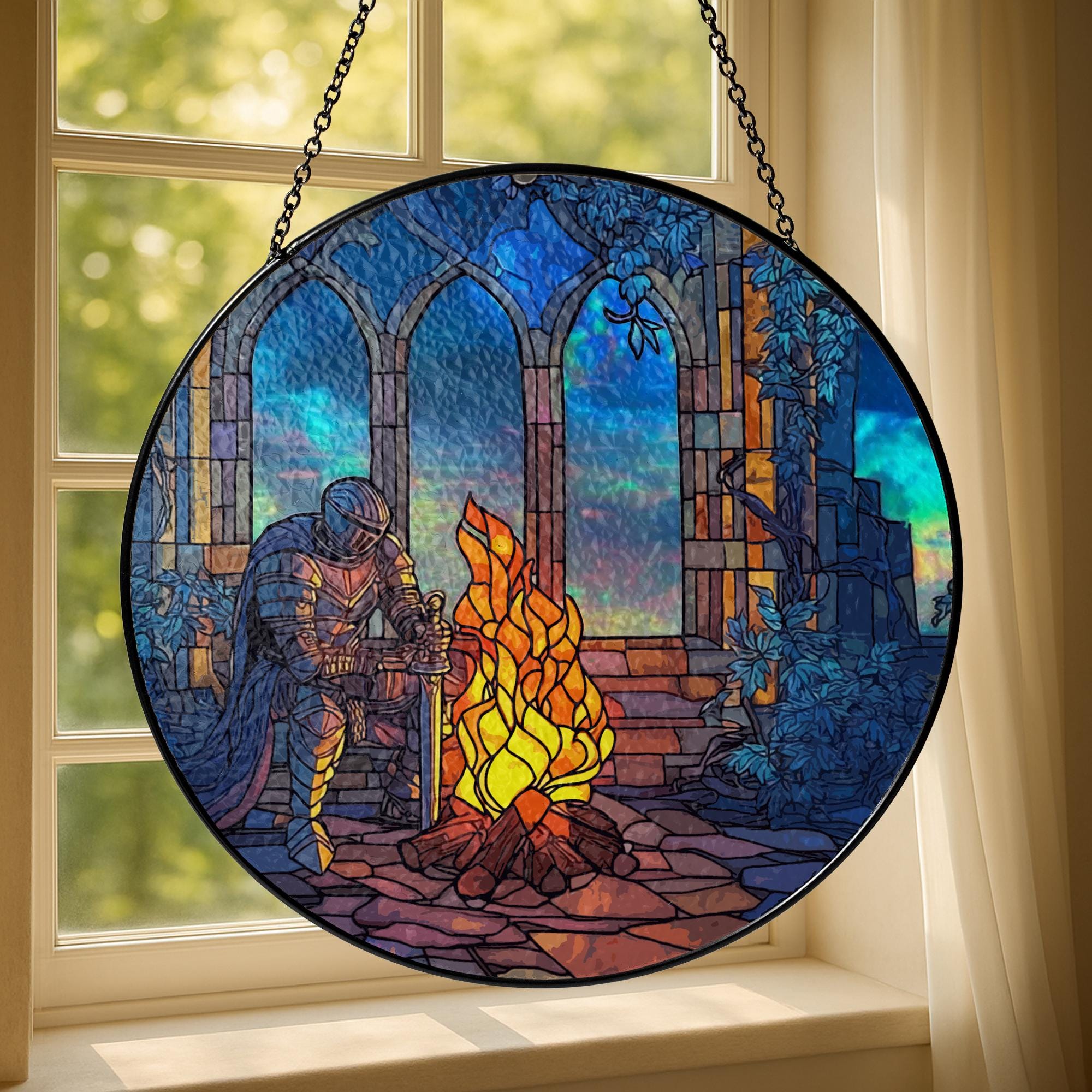 Dark Fantasy Game Bonfire Knight Suncatcher