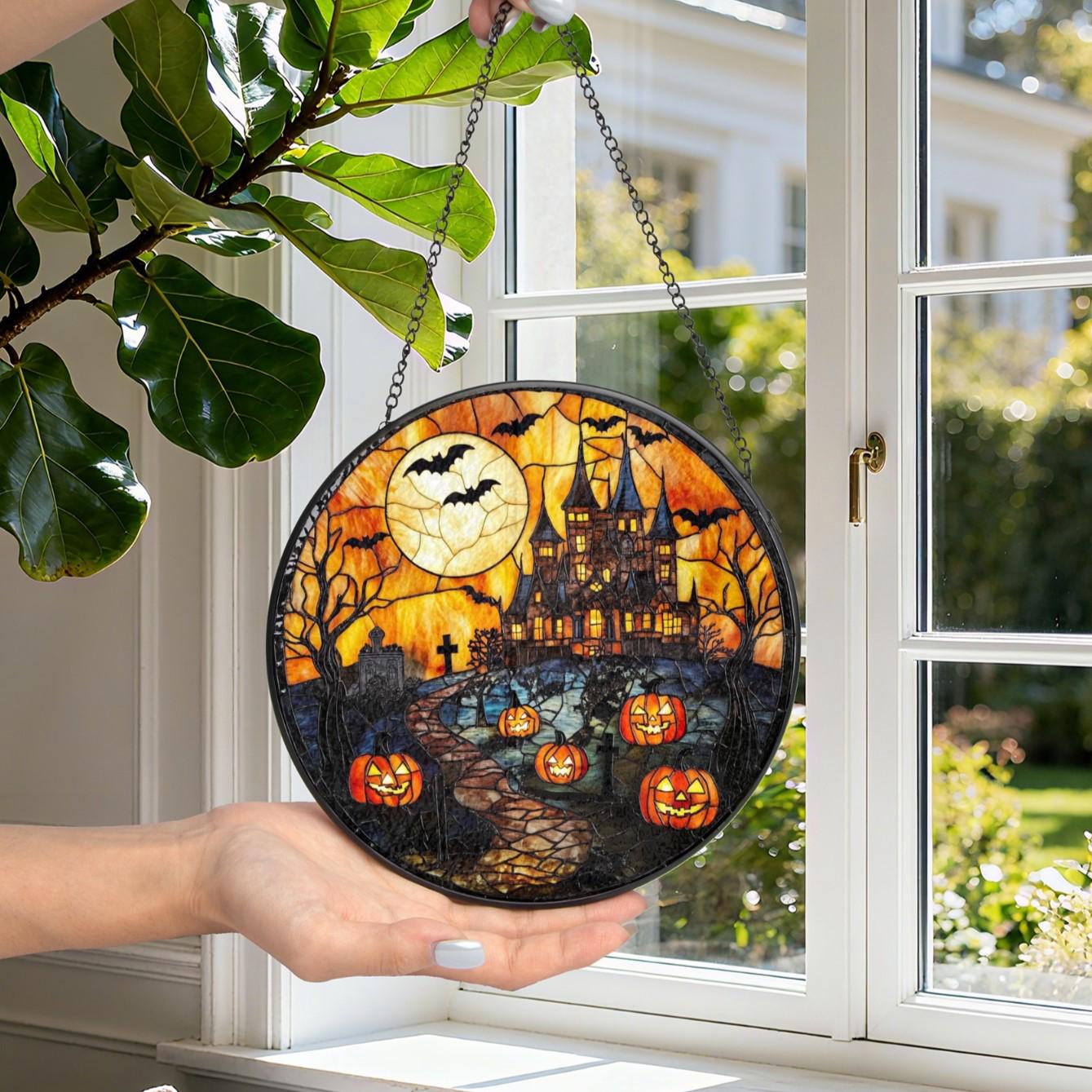 Haunted House Pumpkin Bats Suncatcher - Image 7