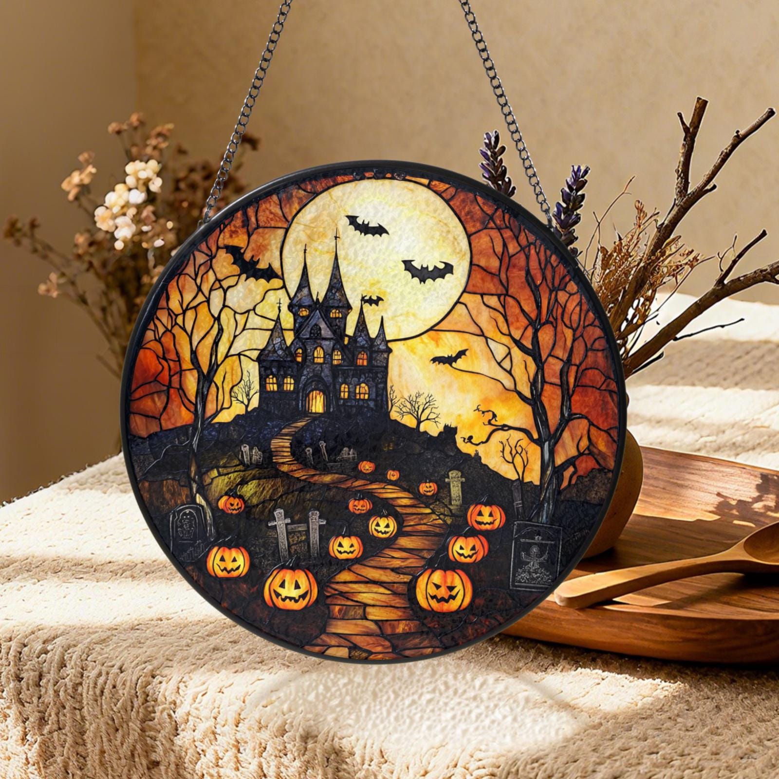 Haunted House Pumpkin Bats Suncatcher - Image 4