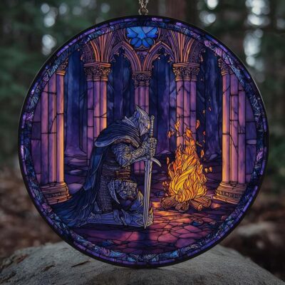 Dark Fantasy Game Campfire Knight Suncatcher