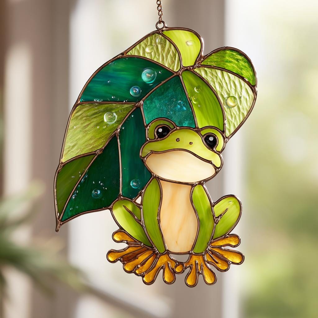 Frog Monstera Cottagecore Garden Suncatcher