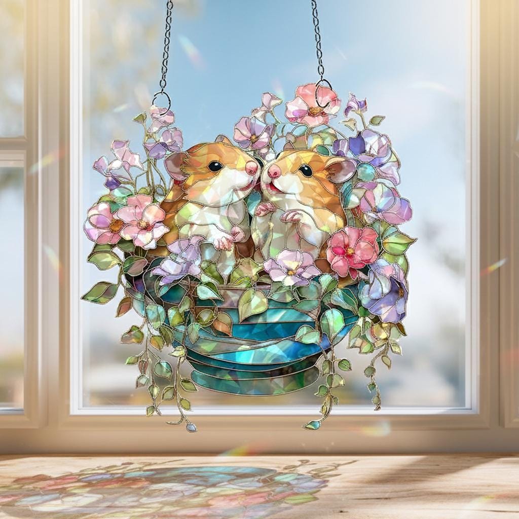 Personalised Hamsters Floral Plant Suncatcher