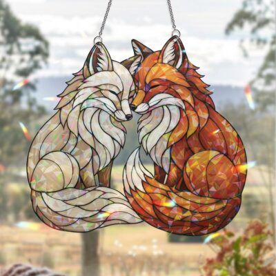 Fox Couple Hologram Love Suncatcher