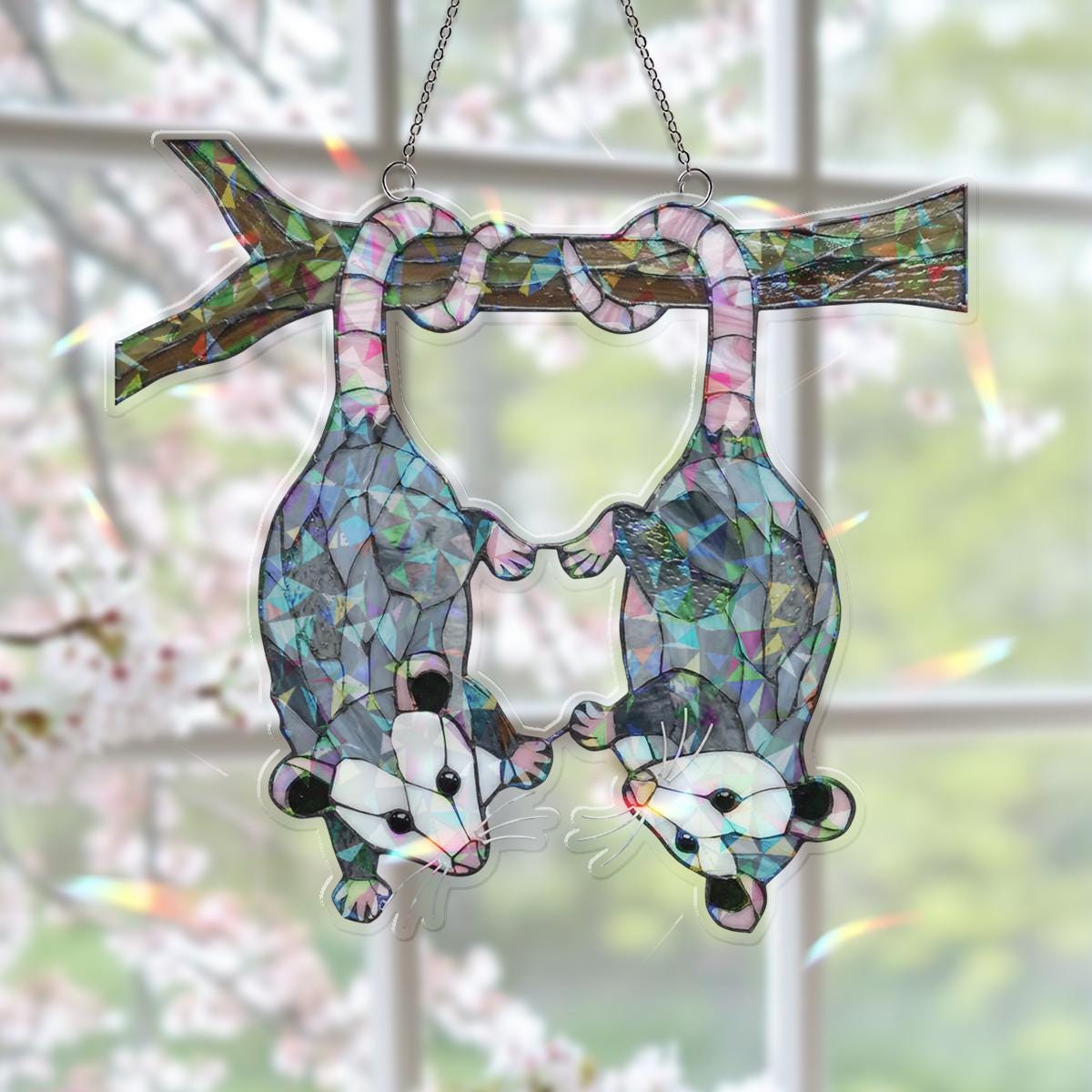Couple Possum Upside Down Suncatcher