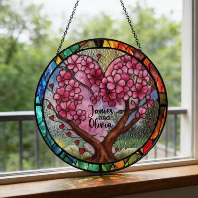 Couple Heart Tree Wedding Custom Suncatcher