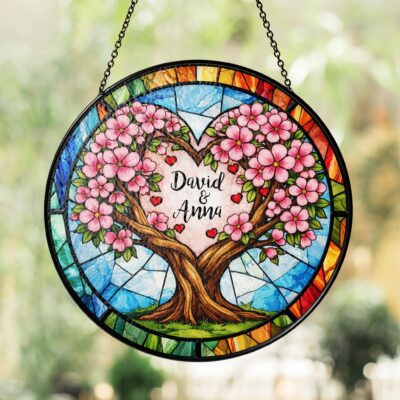 Couple Heart Tree Anniversary Custom Suncatcher