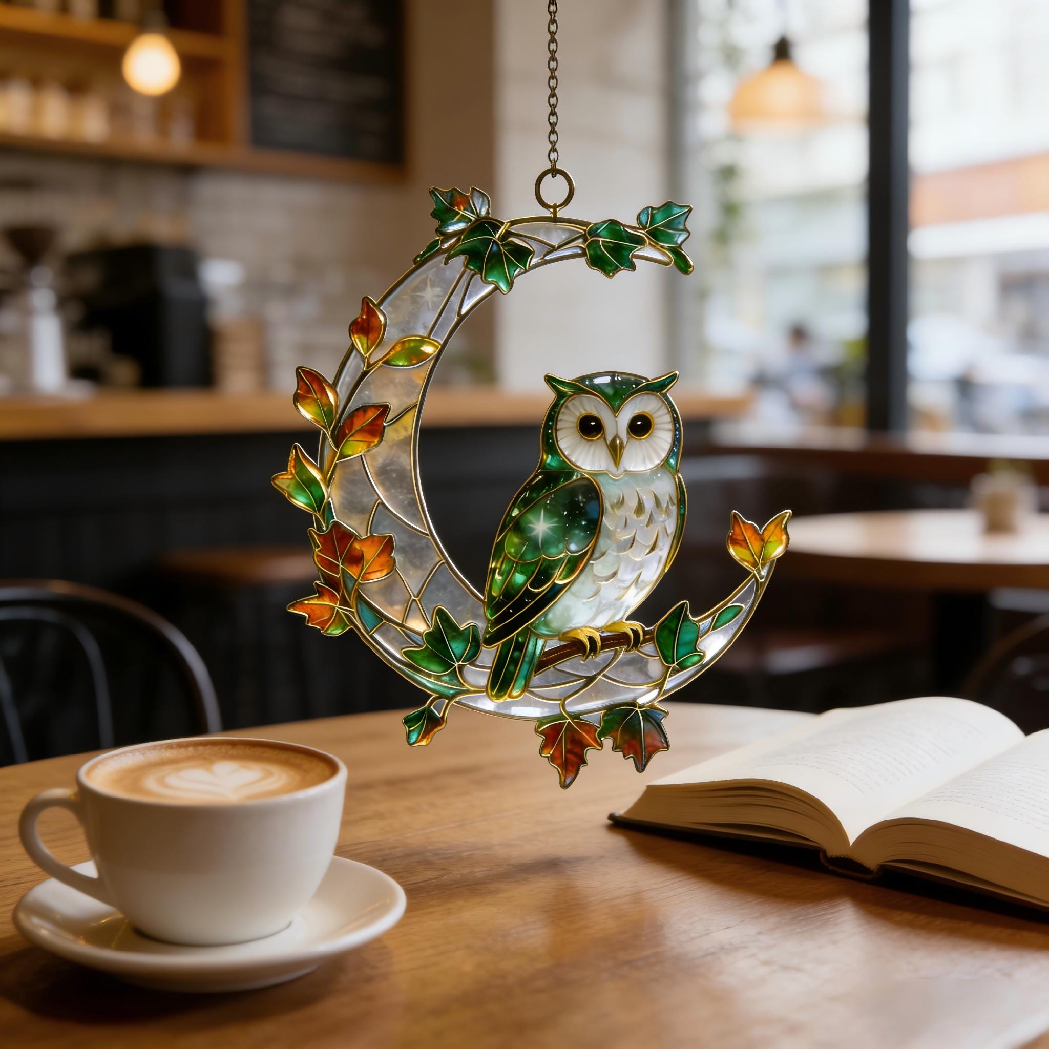 Owl Moon Forest Glass Suncatcher - Image 3