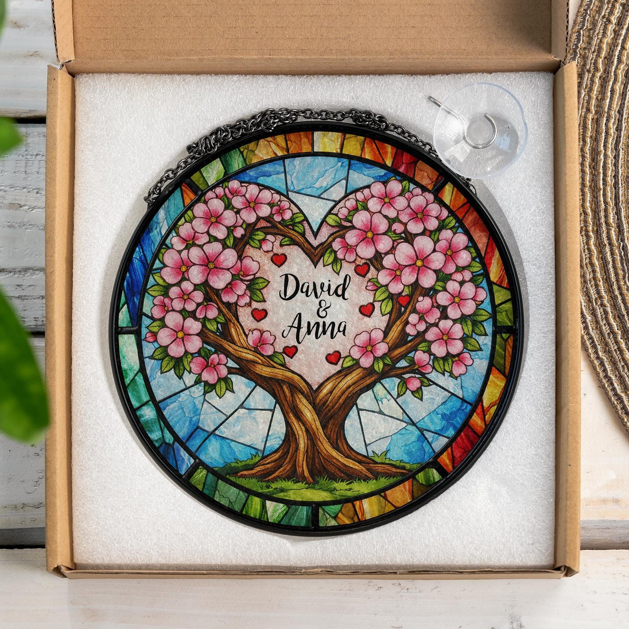 Couple Heart Tree Anniversary Custom Suncatcher - Image 2