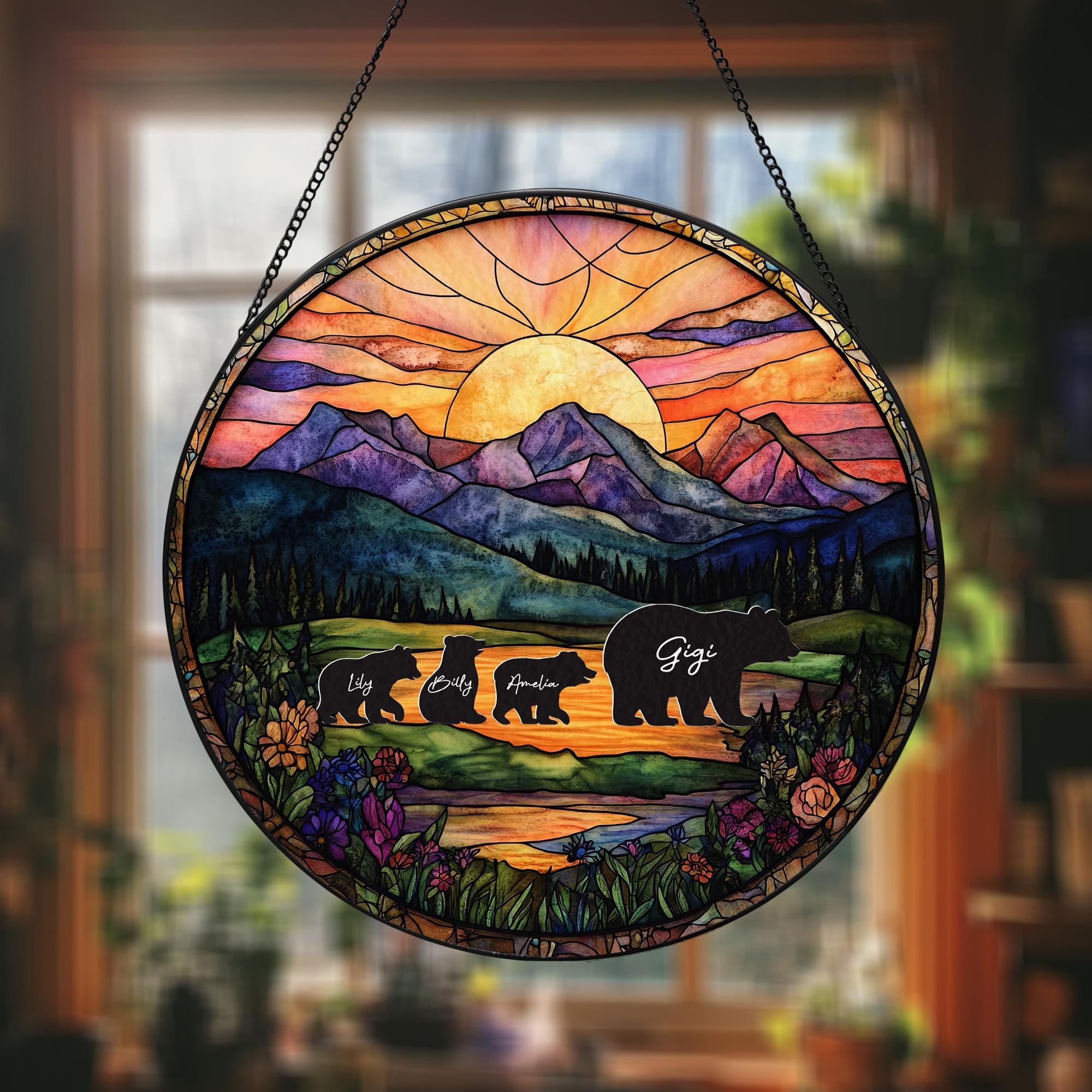 Family Mama Bear Cubs Custom Suncatcher