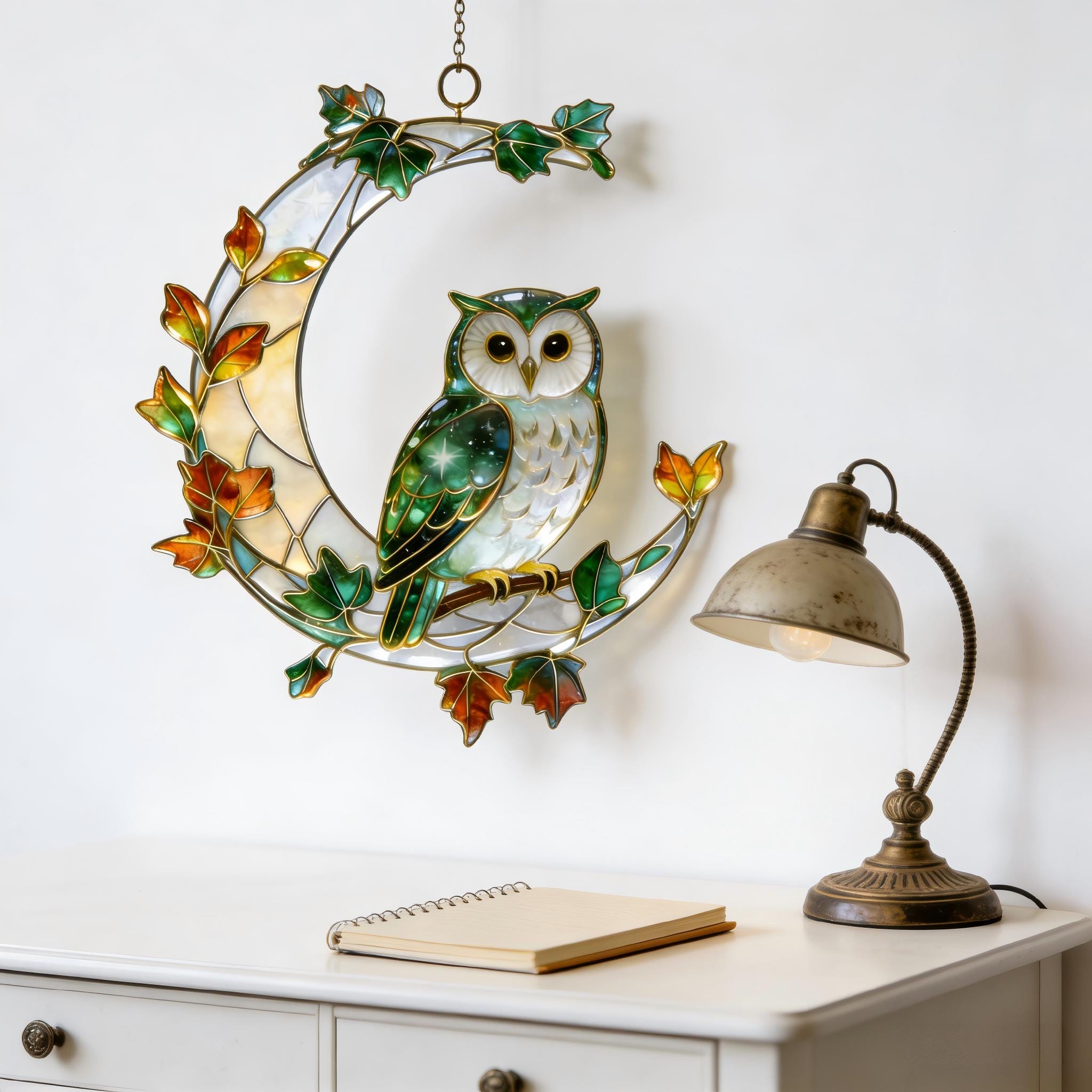 Owl Moon Forest Glass Suncatcher - Image 2