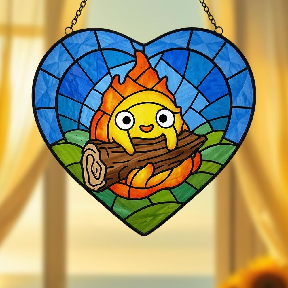 Japanese Anime Fire Glass Suncatcher