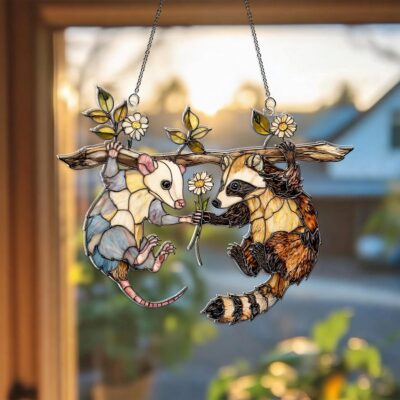 Opossum Raccoon Funny Animal Suncatcher
