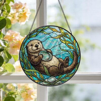 Otter Woodland Animal Glass Suncatcher