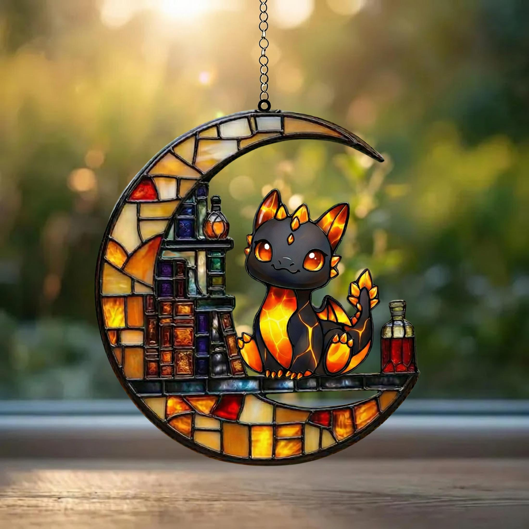 Baby Dragon Moon Glass Suncatcher