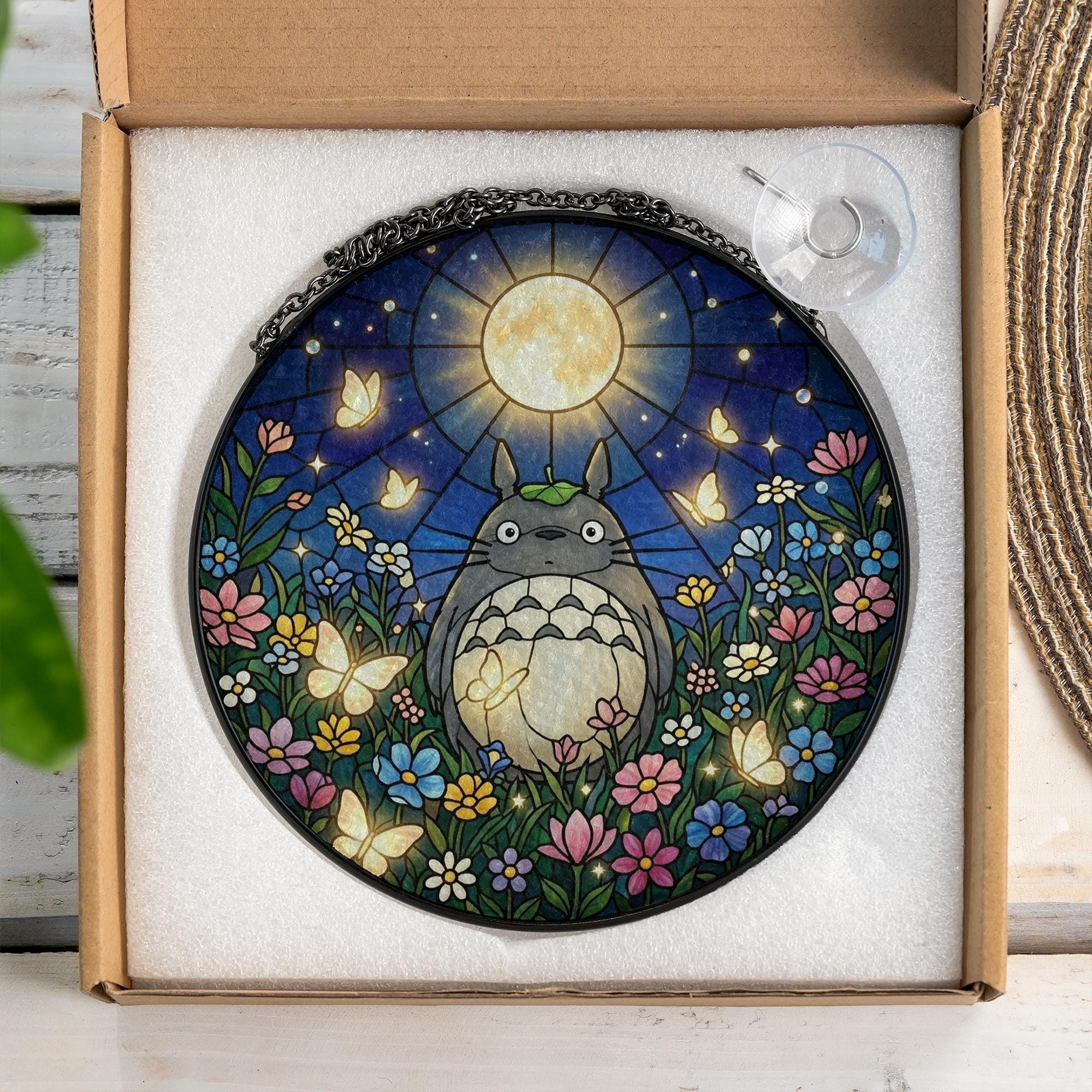 Totoro Moon Flower Glass Suncatcher