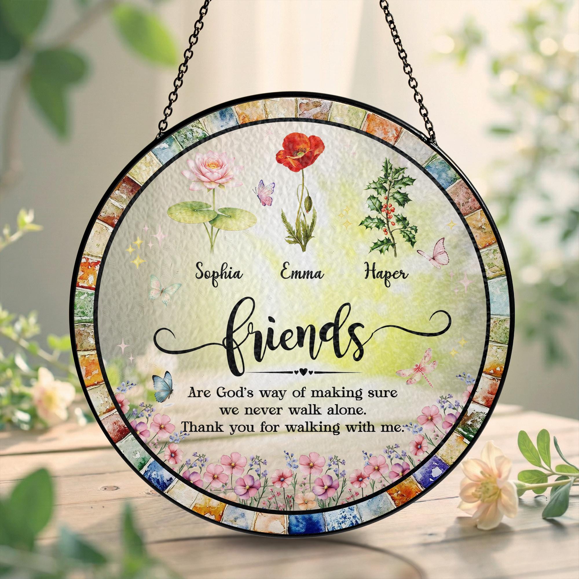 Personalised Friends Name Floral Suncatcher - Image 2
