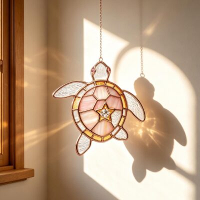 Pink Sea Turtle Glass Suncatcher
