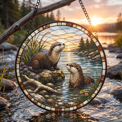 Otter Couple River Wildlife Suncatcher