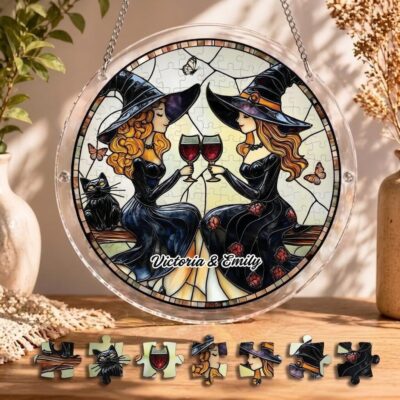 Personalised Witchy Friends Cat Suncatcher