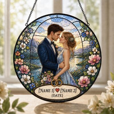 Serene Lake Wedding Photo Custom Suncatcher