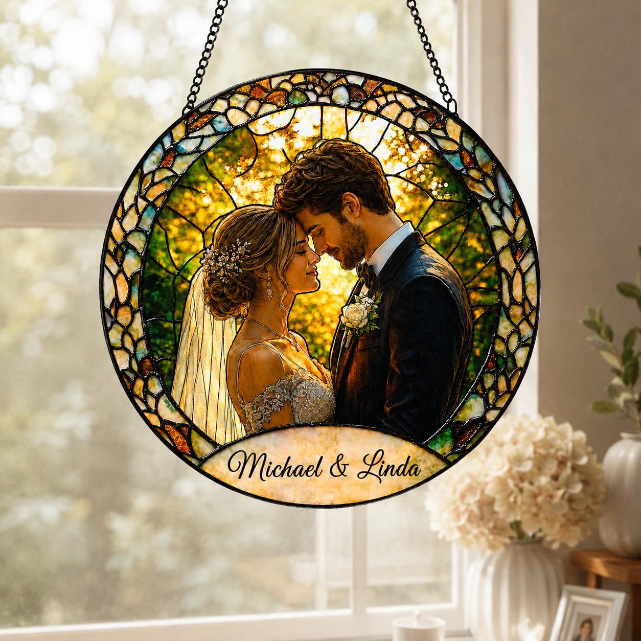 Cherished Wedding Anniversary Photo Custom Suncatcher - Image 2