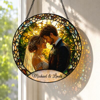 Cherished Wedding Anniversary Photo Custom Suncatcher