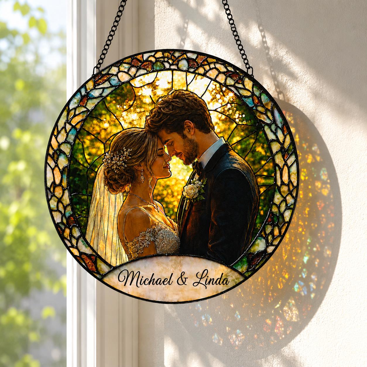 Cherished Wedding Anniversary Photo Custom Suncatcher