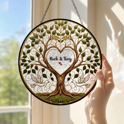 Green Couple Tree Heart Custom Suncatcher