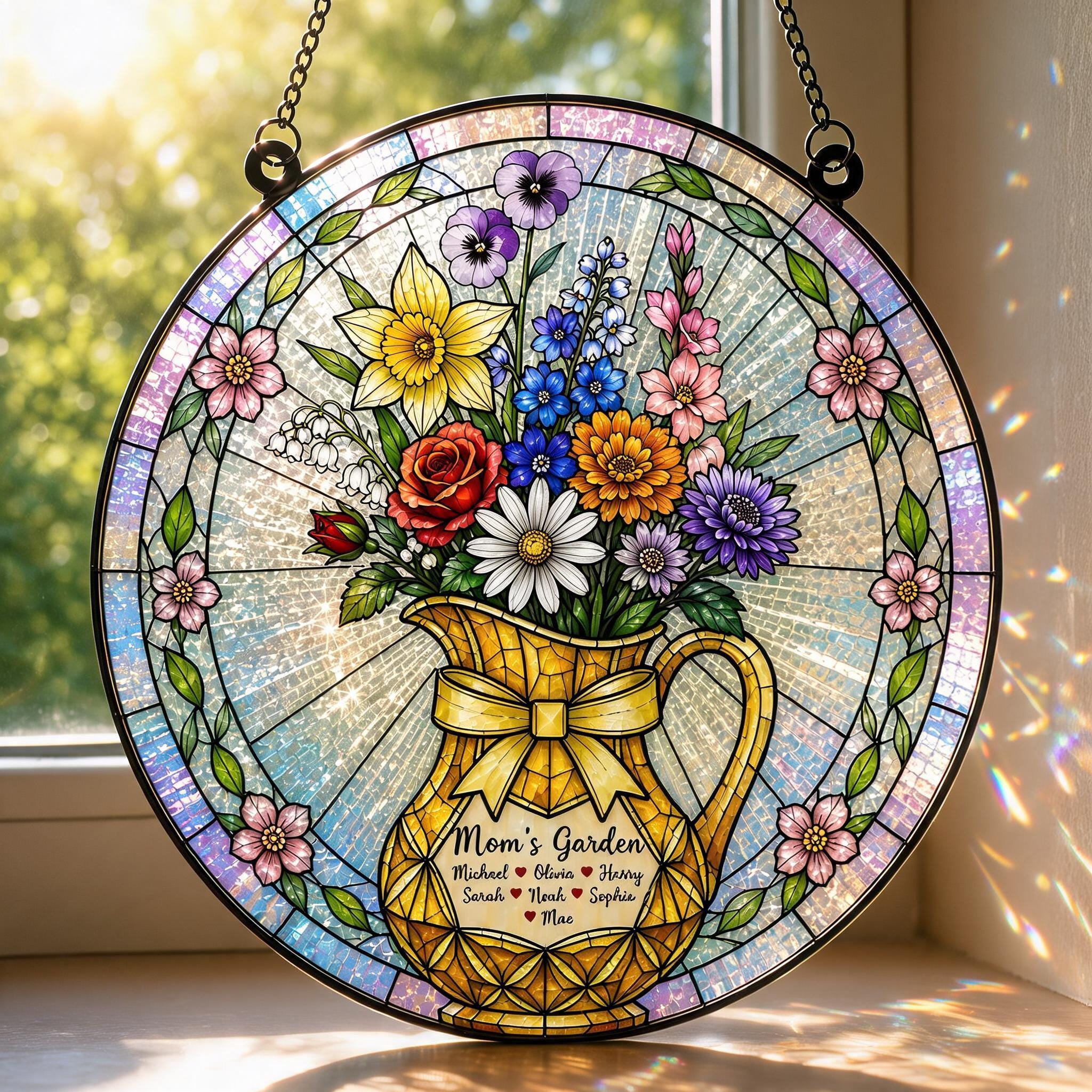 Family Birth Flower Garden Custom Suncatcher