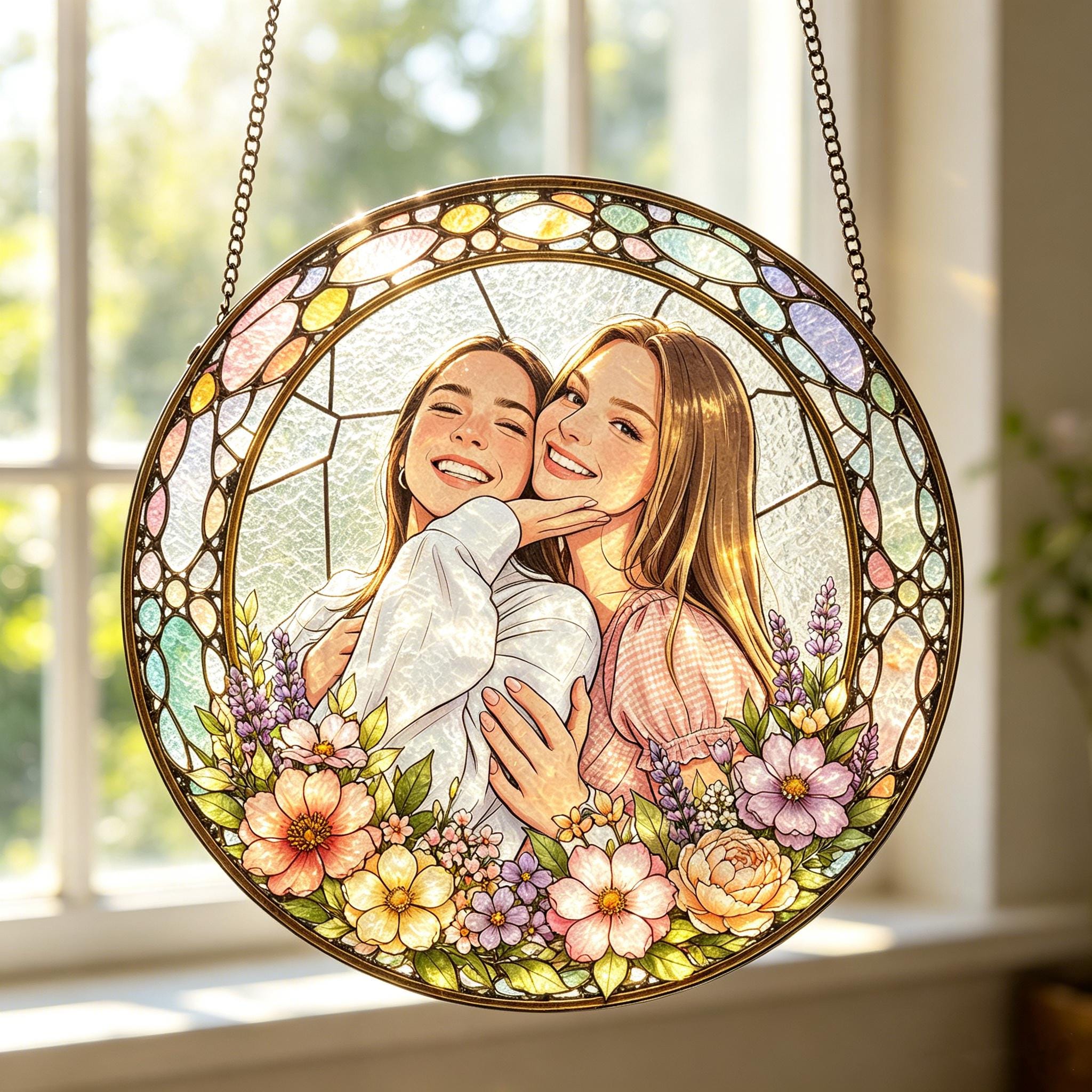 Personalised Friend Photo Floral Suncatcher