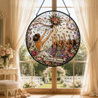 Blissful Wedding Bouquet Toss Custom Suncatcher