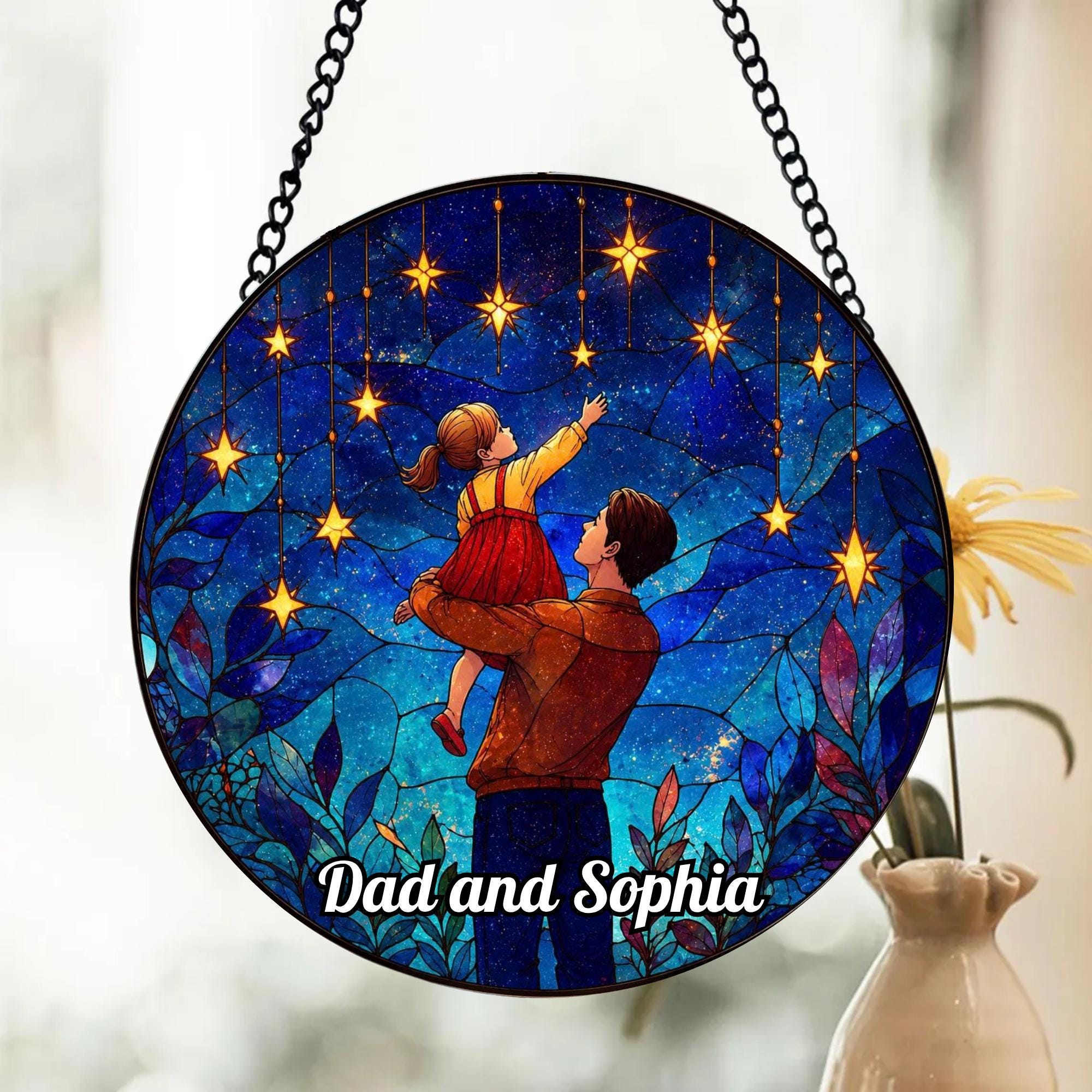 Family Dad Daughter Night Custom Suncatcher - Image 2