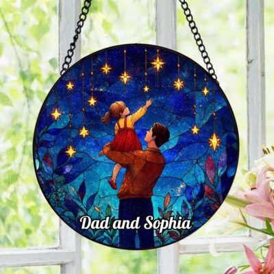 Family Dad Daughter Night Custom Suncatcher