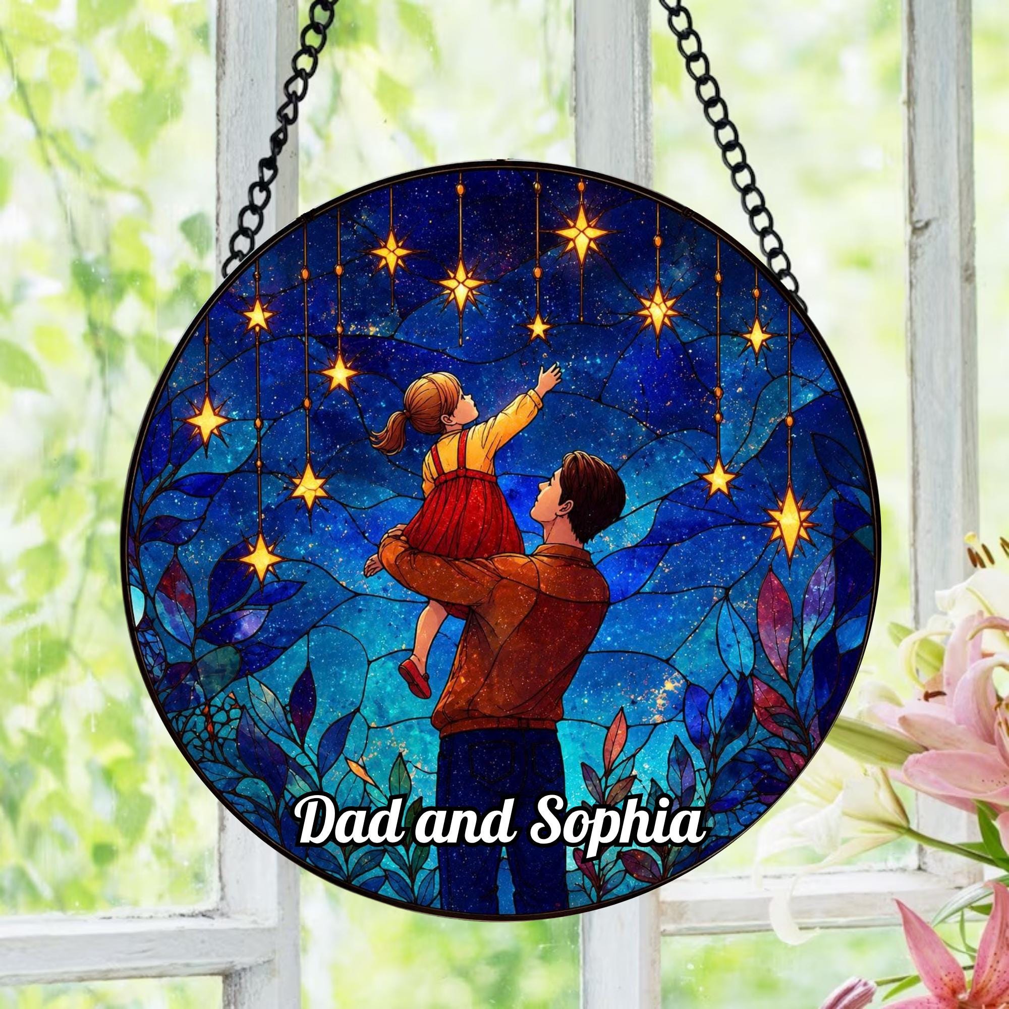 Family Dad Daughter Night Custom Suncatcher
