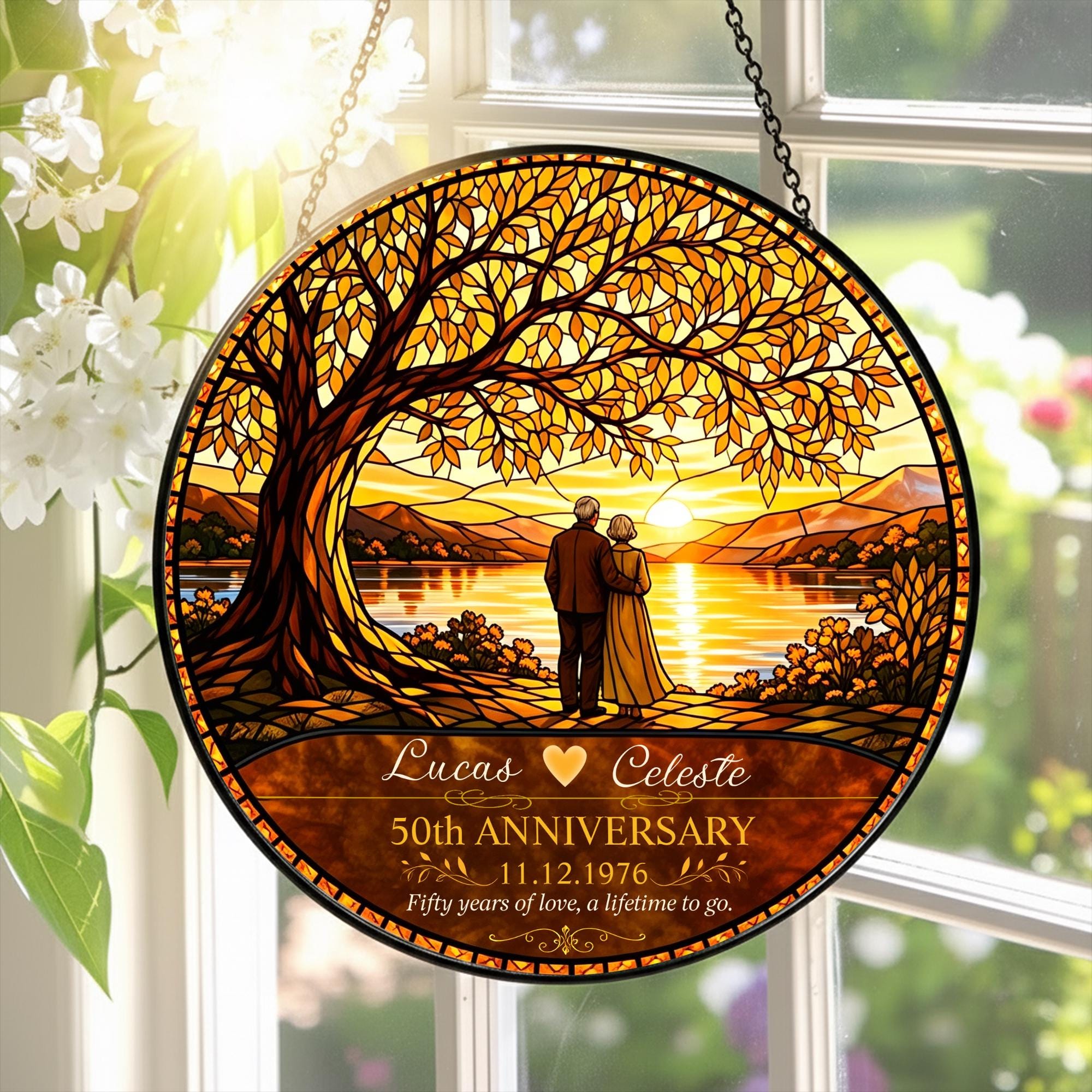 Anniversary Loving Couple Portrait Custom Suncatcher