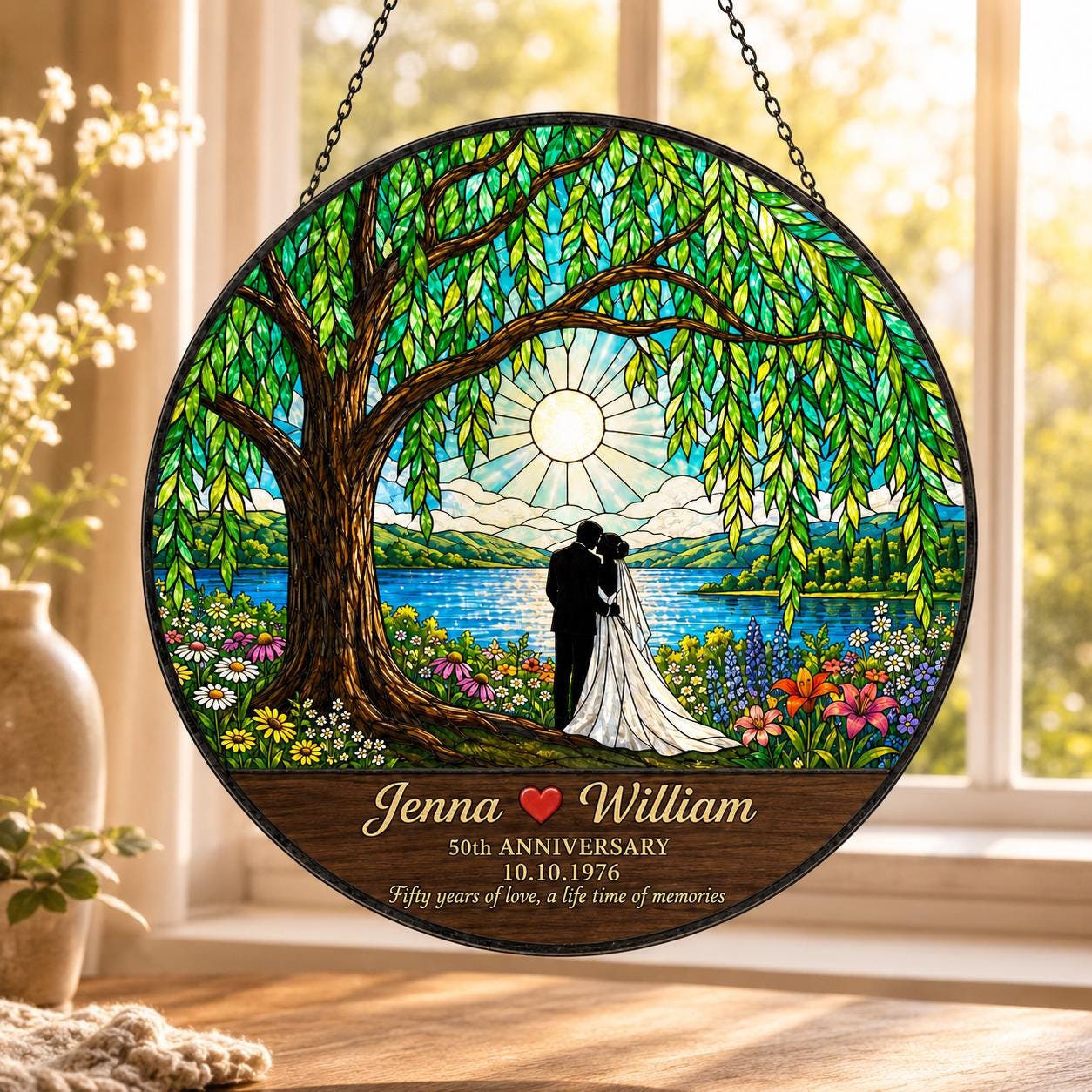 Anniversary Four Seasons Couple Custom Suncatcher